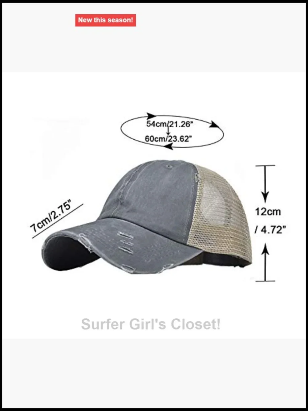 Distressed Ponytail Baseball Cap with Mesh Back for Women